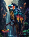 bird Crazy colorful art rare creatures mountain water fall Ai generate Royalty Free Stock Photo