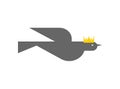 Bird in crown sign. Royal starling symbol. Vector icon