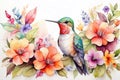 bird cute hummingbird floral watercolor