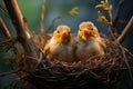 Bird Day, small chicks in a nest, a straw nest on a branch, wild birds Royalty Free Stock Photo