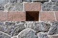 Bird deterrent in opening in stone castle wall