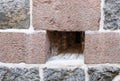 Bird deterrent in opening in stone castle wall Royalty Free Stock Photo