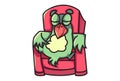 Bird emoji sitting on couch and relaxing.