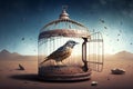 Bird escaping from the cage. Generative AI. Royalty Free Stock Photo