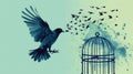 Bird escaping cage, symbol of liberation and democracy spirit, for Democracy Day. International Day of Democracy Royalty Free Stock Photo