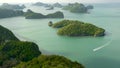 Bird eye panoramic aerial top view of Islands in ocean at Ang Thong National Marine Park near touristic Samui paradise tropical Royalty Free Stock Photo