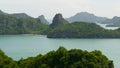 Bird eye panoramic aerial top view of Islands in ocean at Ang Thong National Marine Park near touristic Samui paradise tropical Royalty Free Stock Photo