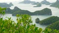 Bird eye panoramic aerial top view of Islands in ocean at Ang Thong National Marine Park near touristic Samui paradise tropical Royalty Free Stock Photo