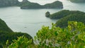 Bird eye panoramic aerial top view of Islands in ocean at Ang Thong National Marine Park near touristic Samui paradise tropical Royalty Free Stock Photo