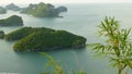 Bird eye panoramic aerial top view of Islands in ocean at Ang Thong National Marine Park near touristic Samui paradise tropical Royalty Free Stock Photo