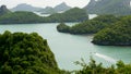 Bird eye panoramic aerial top view of Islands in ocean at Ang Thong National Marine Park near touristic Samui paradise tropical Royalty Free Stock Photo