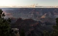 Bird`-eye shot of a breathtaking canyon valley with grey and red mountains