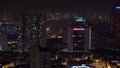 Bird eye time lapse view of night big city panorama of Bangkok, Thailand
