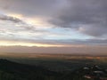 Bird eye on view on Alazani valley, clouds in the sky sunset