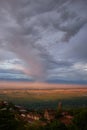 Bird eye on view on Alazani valley, clouds in the sky sunset