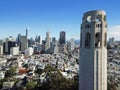 Bird eye view Coit Tower and financial district downtown San Fra Royalty Free Stock Photo