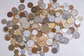 A bird eye view of the collection of coins from all around the World, symbols of many different countries