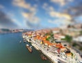 Bird eye view of Douro riverside from the Dom Luiz bridge , Porto , Portugal Royalty Free Stock Photo