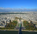 Bird eye view from the Eiffel tower of the Jardins du Trocadero