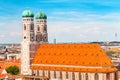 Bird eye view of famous Frauenkirche church in Munich, travel destinations in Bavaria concept Royalty Free Stock Photo