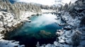 Bird eye view of fjord, lake and snow mountains, In Scandinavia Winter Season, Landscape Generative AI