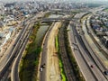 Bird eye view of Kuril Flyover at dhaka during lockdown for Civid-19 attack. Royalty Free Stock Photo