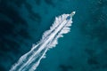 Bird eye view of motor boat with wake at sea Royalty Free Stock Photo