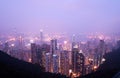 Bird eye view from the Peak Hongkong twinlight Royalty Free Stock Photo