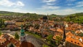 Bird eye view of Prague city from Prague cast le under blue sky