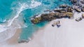 The bird eye view of sea scape and group of beach stones. Royalty Free Stock Photo