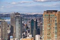 Bird eye view of skyscrapers in the Kita downtown with Yodo River on the background. Osaka. Japan Royalty Free Stock Photo