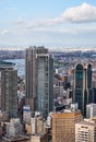 Bird eye view of skyscrapers in the Kita downtown with Yodo River on the background. Osaka. Japan Royalty Free Stock Photo
