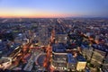 Bird eye view at sunset time at Sapporo