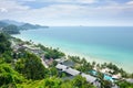 Bird eye view of tropical landscape with white sand beach, coconut palm trees and turquoise tropical sea on Koh Chang island Royalty Free Stock Photo