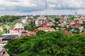 Bird eye view of the various building city overlooking a crowded roof with a view of the clear sky Royalty Free Stock Photo