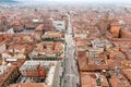 Bird eye view of Via Rizzoli and Bologna city center, Italy Royalty Free Stock Photo