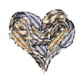 Bird Feather Heart .Handmade work.Vector illustration isolated on white background