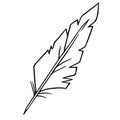 Bird feather quill, writing ink pen, hand drawn outline, doodle sketch. Freehand, minimalism style, line art. Isolated. Vector Royalty Free Stock Photo