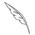 Bird feather quill, writing ink pen, hand drawn outline, doodle sketch. Freehand, minimalism style, line art. Isolated. Vector Royalty Free Stock Photo