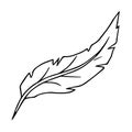 Bird feather quill, writing ink pen, hand drawn outline, doodle sketch. Freehand, minimalism style, line art. Isolated. Vector Royalty Free Stock Photo