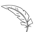Bird feather quill, writing ink pen, hand drawn outline, doodle sketch. Freehand, minimalism style, line art. Isolated. Vector Royalty Free Stock Photo