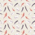 Bird feathers. Repeating pattern. Vintage water color