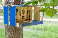 Bird feeder hanging on a tree in Moscow, Russia Royalty Free Stock Photo