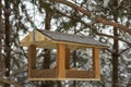 Bird feeder in the park on a fir tree.Feeding birds in the winter cold period Royalty Free Stock Photo