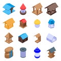 Bird feeders icons set, isometric style