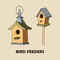 Bird feeders vector illustration, hand drawn illustration