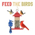 Bird feeding flat color vector poster Royalty Free Stock Photo