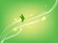 Bird flies on the abstract green background Royalty Free Stock Photo