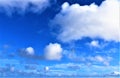The bird flies in the blue sky among the clouds Royalty Free Stock Photo
