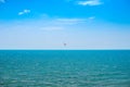 The bird flies over the sea. Seagull flying over the sea, blue sky Royalty Free Stock Photo